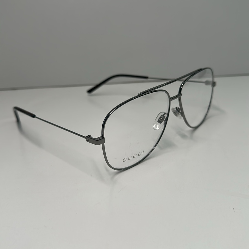 Gucci Silver Aviator Glasses NEW GG0442O Aviator Eyeglasses – Ruthenium / Silver - Picture 5 of 12